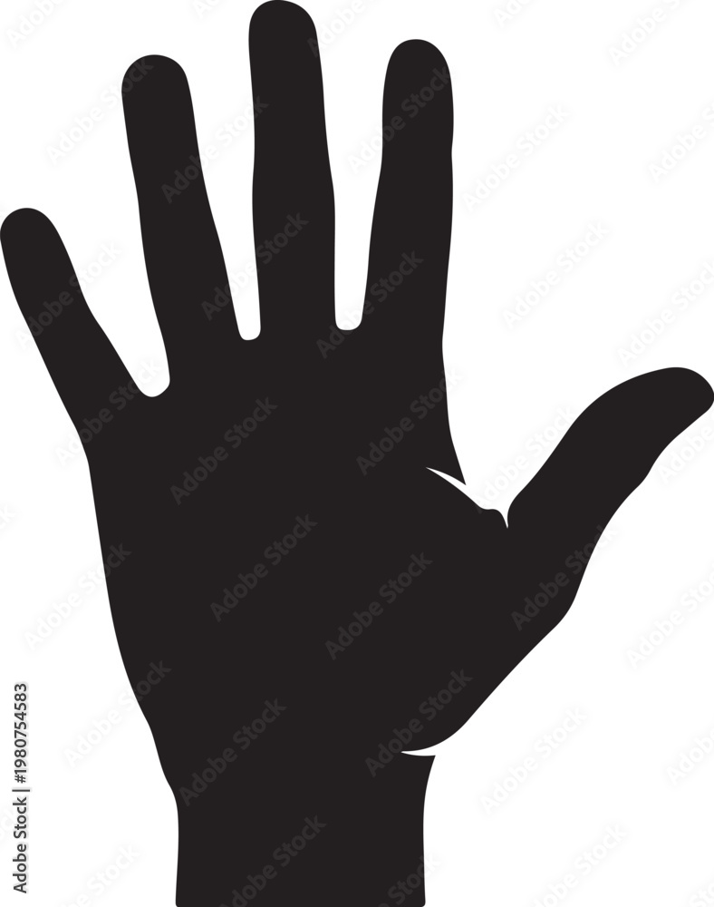 Obraz premium Black hand silhouette palm facing forward with fingers spread