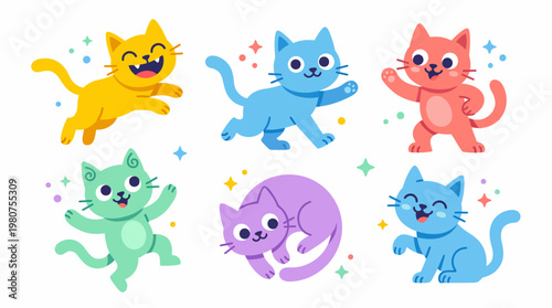 Adorable Cat For Kids Learning Activity Cartoon Vector Set