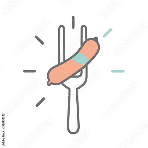 Vector of a sausage pierced by a fork ready to be eaten