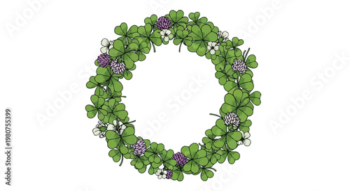 Lucky Clover Wreath with Flowers and Four Leaf Clovers.