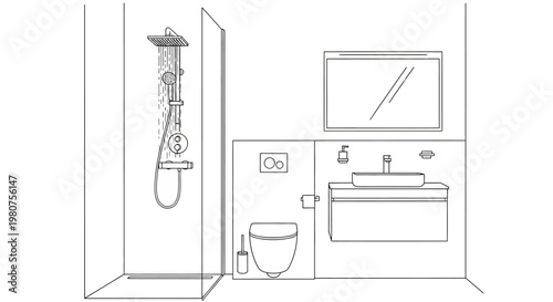 Bathroom interior with toilet sink shower.