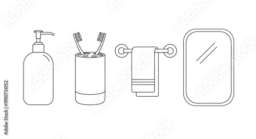 Bathroom objects line icon set.