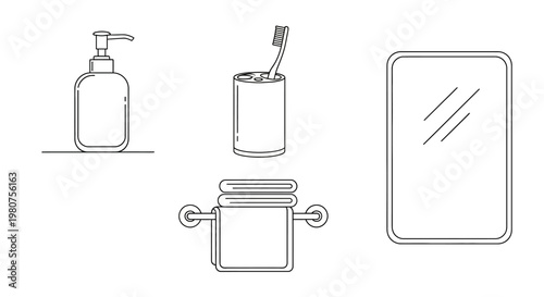 Bathroom products line drawing set.