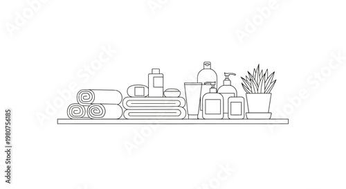 Bathroom products on a shelf.