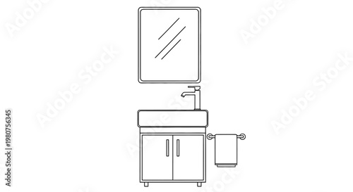 Bathroom sink with cabinet and mirror.