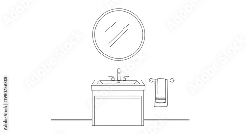 Bathroom sink with round mirror.