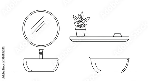 Bathroom sink with round mirror.