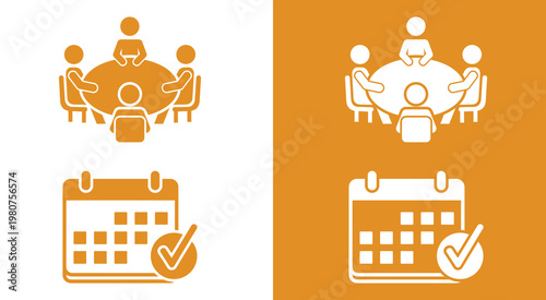 Team Meeting and Calendar Schedule Icons for Business Planning and Time Management