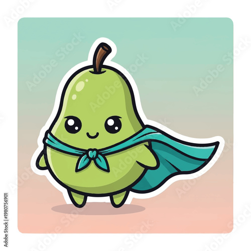 Cute Pear Superhero Cartoon Character.