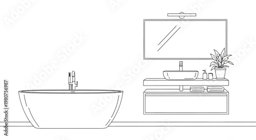 Modern freestanding bathtub and sink.