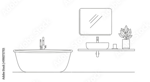 Modern freestanding bathtub with faucet.