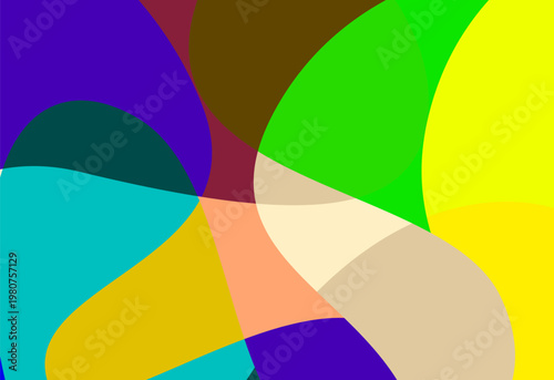  Abstract background with large organic shapes in green, blue, yellow, and purple, forming a dynamic and fluid composition,suitable for music posters, festival graphics, and event promotions