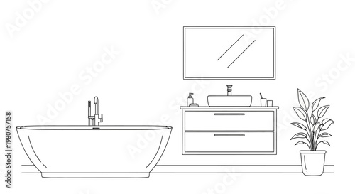 Modern freestanding bathtub with faucet.