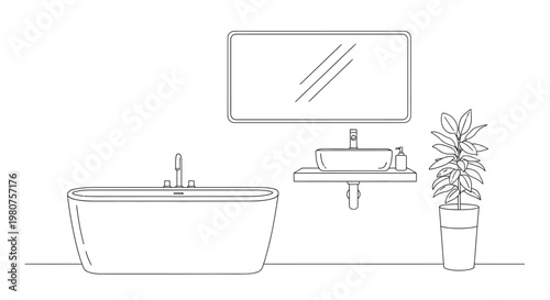 Modern freestanding bathtub with faucet.