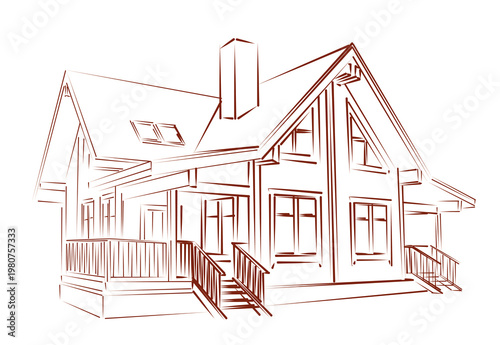 Sketch of a wooden country house.