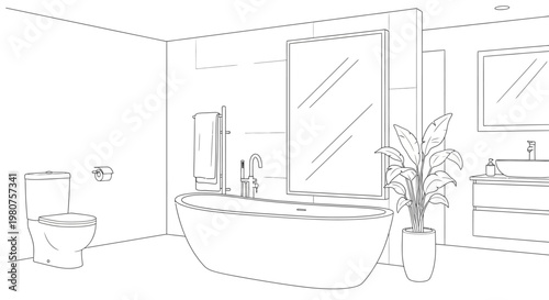 Modern freestanding bathtub with fixtures.
