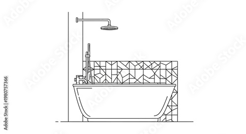 Modern freestanding bathtub with shower.
