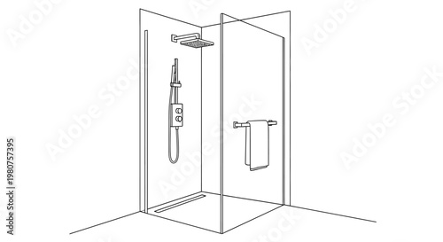 Modern shower enclosure with fixtures.