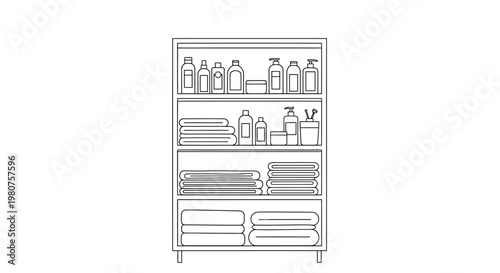 Shelving unit with folded towels.