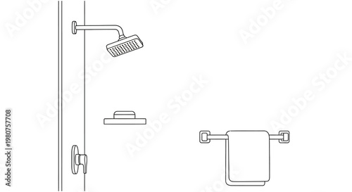 Shower head and toilet paper holder.