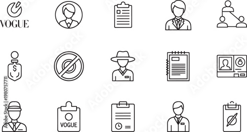 Black and white of various fashion and beauty activities and hairdresser sewing