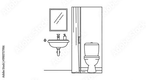 Toilet and sink in bathroom interior.