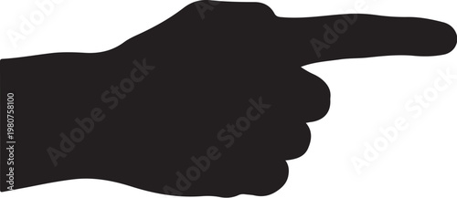 Black silhouette of a hand pointing to the right white background