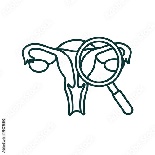 Vector of a female reproductive system being examined with a magnifying glass