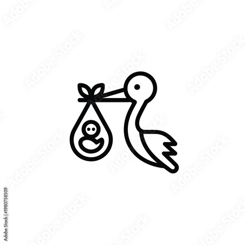 Vector of a stork carrying a baby in a bundle