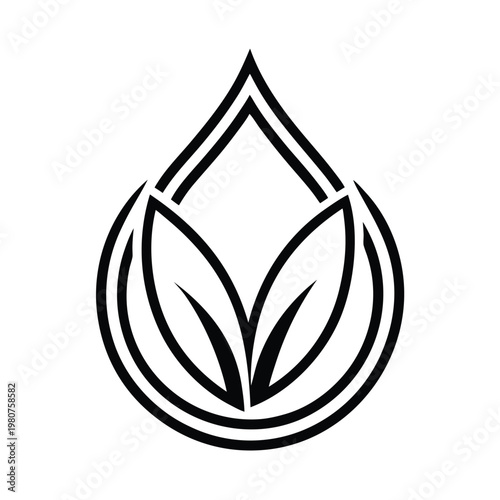 A minimalist black and white vector graphic of a stylized lotus flower icon