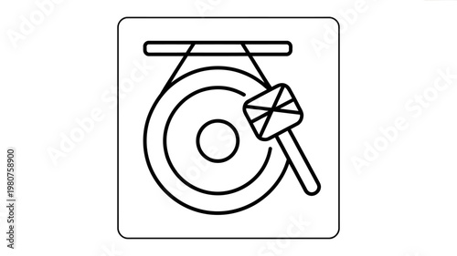 Dart hitting bullseye target square icon line drawing illustration