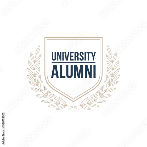 University alumni crest logo with laurel wreath and shield design