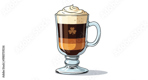 Irish Coffee with Shamrock Decoration Creamy Dessert Drink.