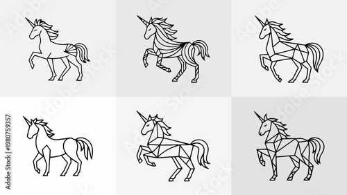 Luxury Geometric Unicorn Logo Bundle, Elegant Gold Rose Platinum Art Deco Branding For Premium Fashion And Jewelry Markets