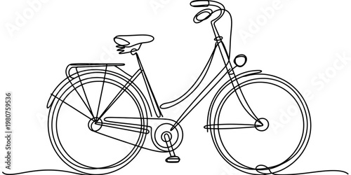Minimalist continuous line drawing of a classic bicycle