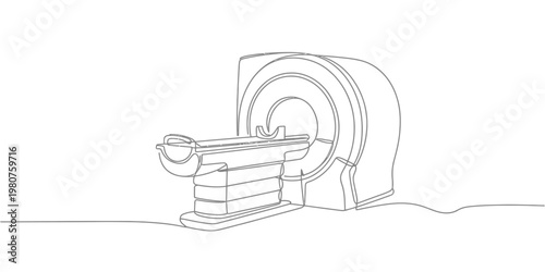Minimalist line drawing of an M R I scanner MRI scanner