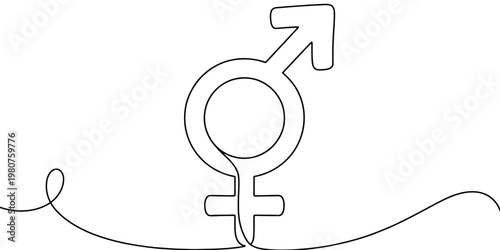 Combined male and female gender symbols continuous line drawing