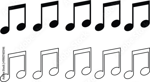 Musical notes silhouette a rhythmic composition in black and white