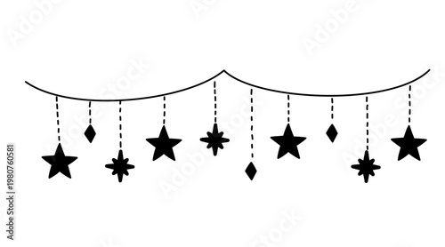 星が吊るされた手描き風のガーランド飾り