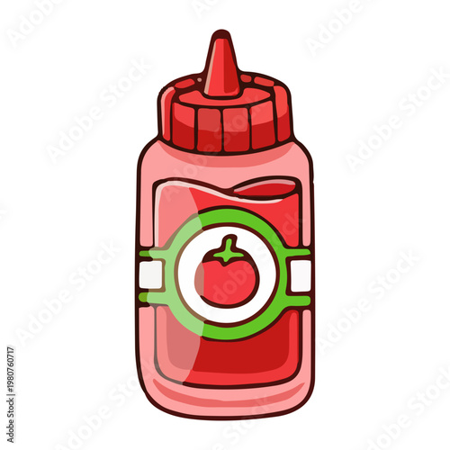 Tomato ketchup condiment bottle illustration