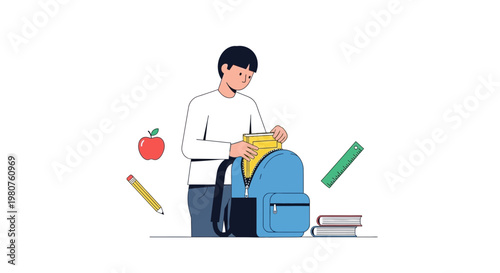 Back to school, student, backpack, stationery, education icons