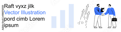 Business strategy, success, collaboration, teamwork, finance, growth. Two professionals shaking hands near rising graphs. Business strategy and growth concept