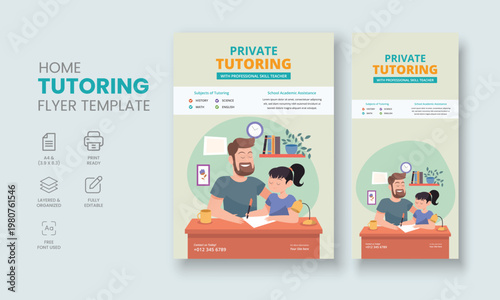 Private Tutor Flyer Template, Home Tuition Flyer, Online Tutors Flyer Template, Course Poster Template, Education Flyer