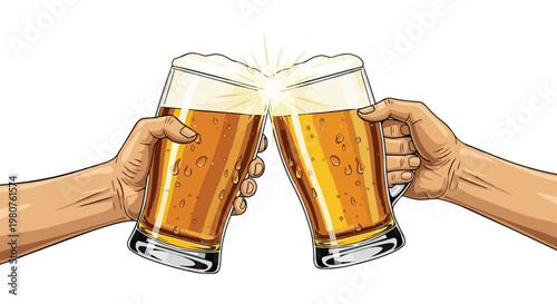 Hands Clinking Beer Glasses Making a Toast Celebration Cheers.