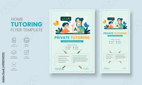 Private Tutor Flyer Template, Home Tuition Flyer, Online Tutors Flyer Template, Course Poster Template, Education Flyer