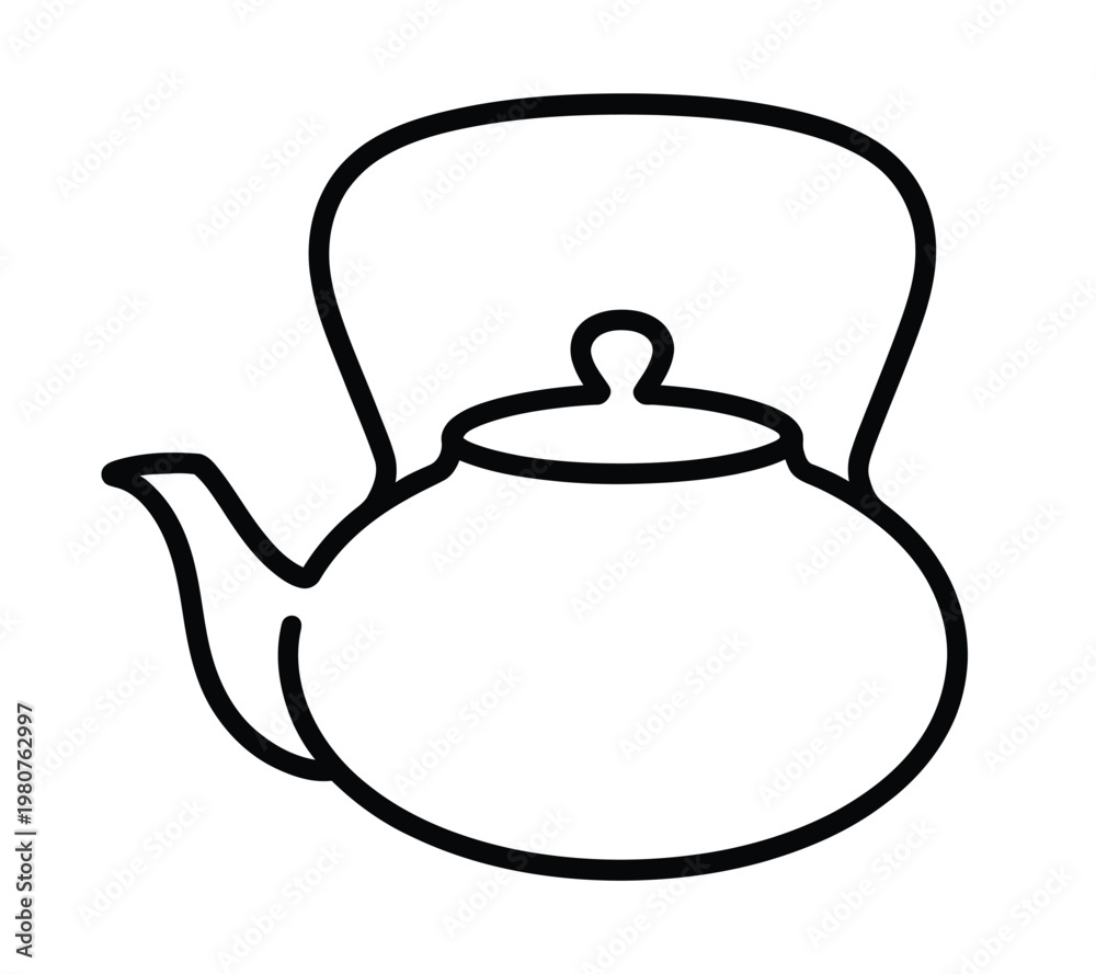 Obraz premium Minimal Line Art Kettle Icon – Simple Kitchen Teapot Outline Vector Illustration