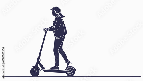 Person riding electric scooter in silhouette with white outline on plain background
