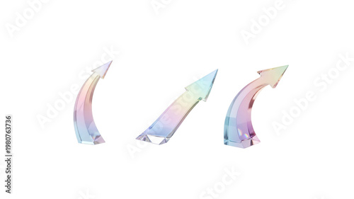 Iridescent prism arrow isolated on transparent background, futuristic direction symbol.