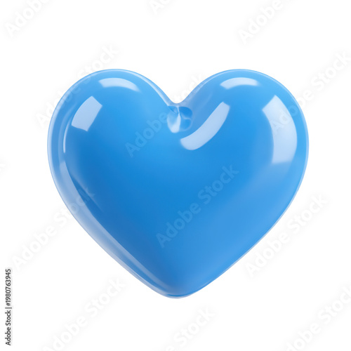 blue heart 3d render icon in cartoon plastic style minimal isolated on transparent background