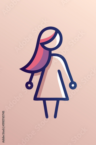 Logotipo de boutique de moda femenina. Dibujo abstracto con líneas de una mujer de pie con una falda, vista de frente